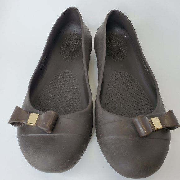 Crocs Wm's Size 11  Gianna Brown Round Toe Waterproof Slip On  Bow Ballet Flats. - Picture 5 of 10